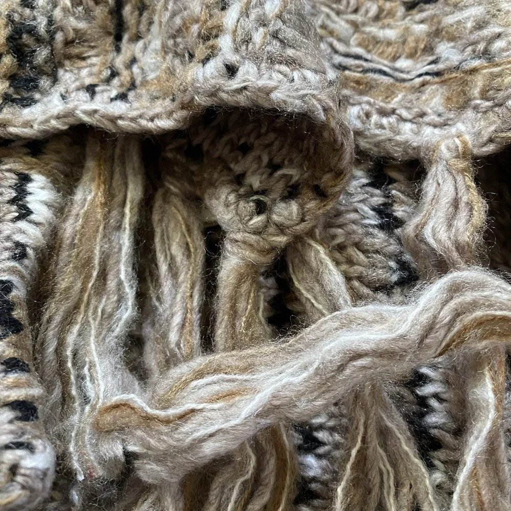 Skies Are Blue Women M Cable Knit Open Cardigan Blazer Fringed Wool Blend Brown‎